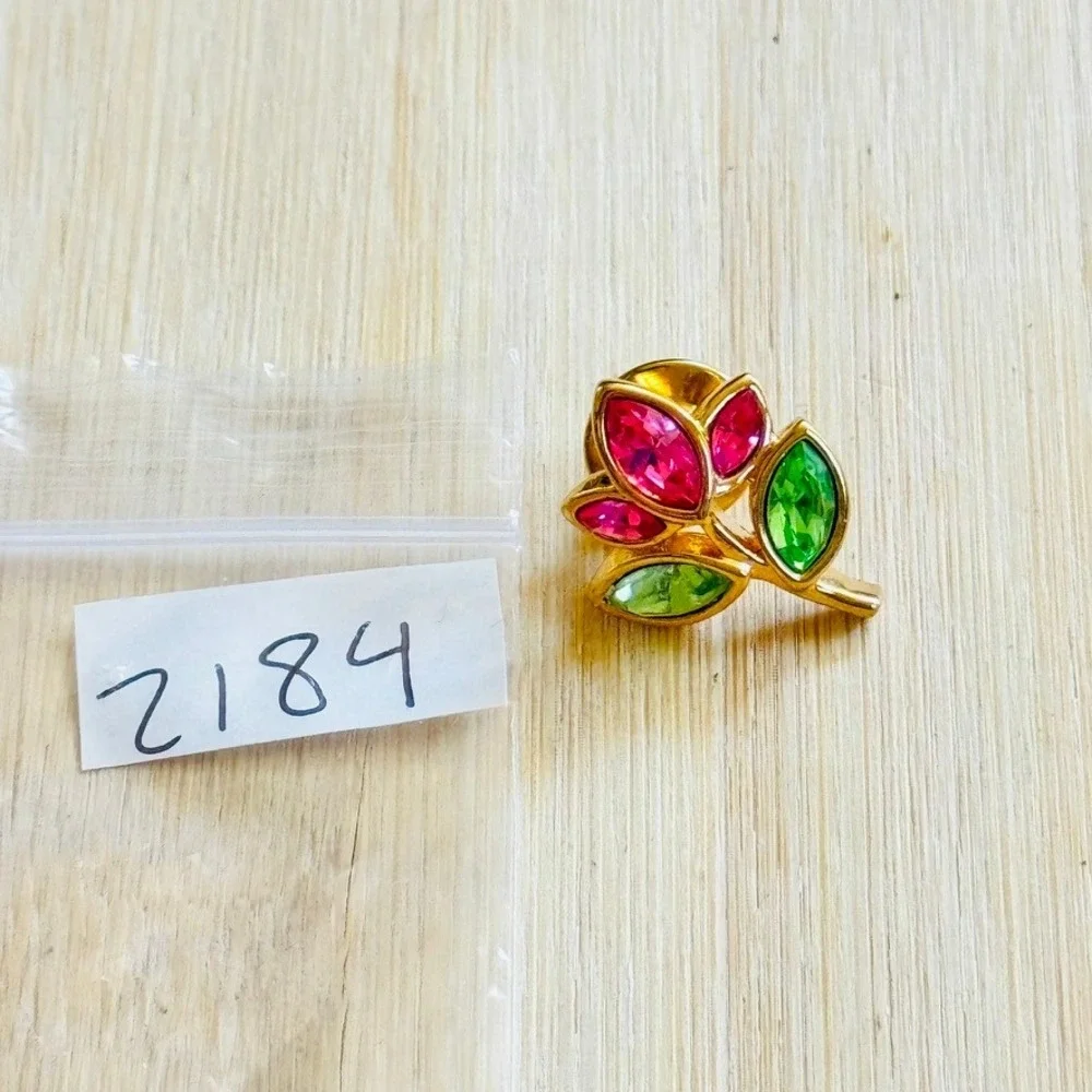 VTG Swarovski Flower Push Pin Swan Signed Marquise Navettes Crystal Rhinestones